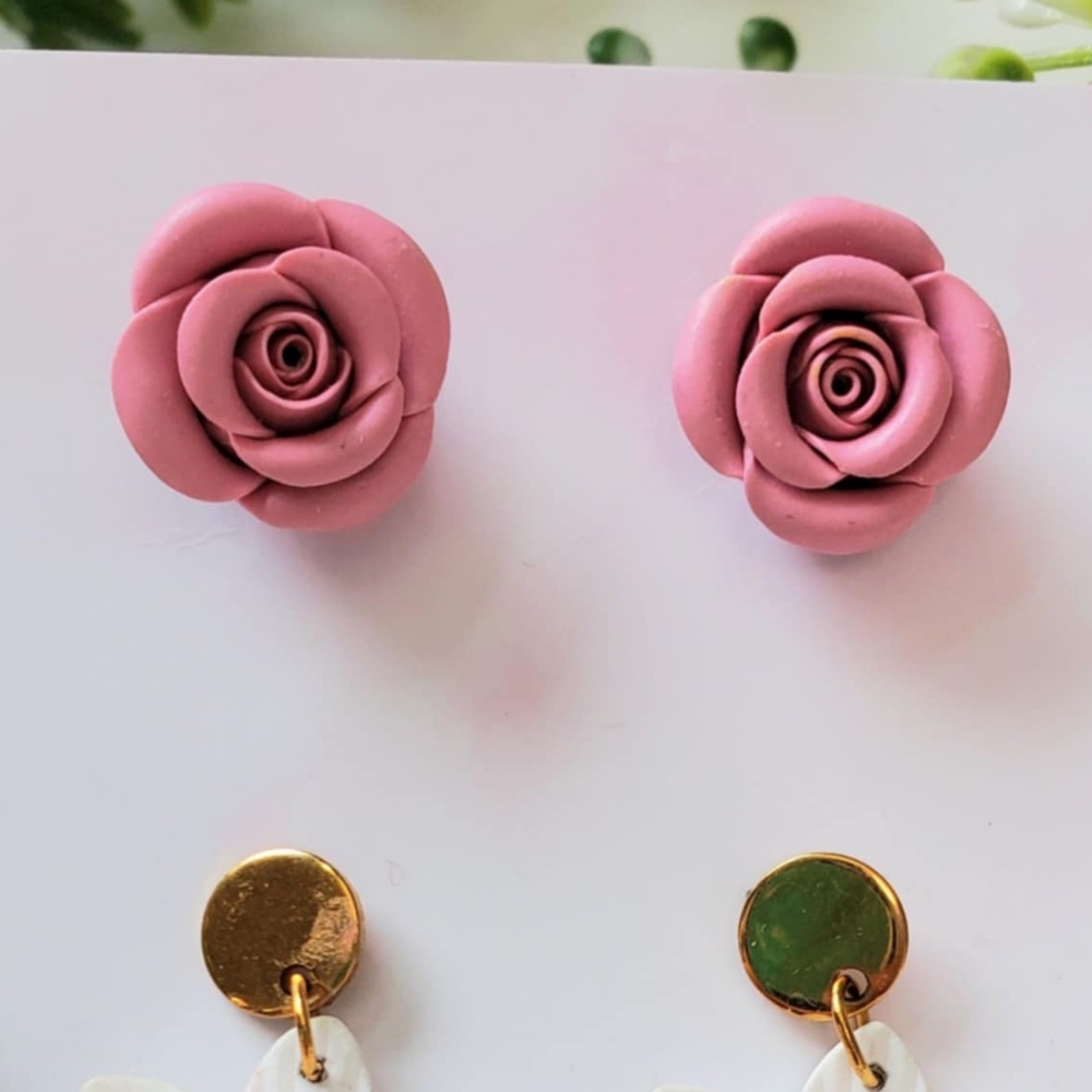 Pink Rose Stud Earrings